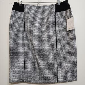 NWT Calvin Klein Houndstooth Black Gray Career Office Pencil Skirt, 6 Petite